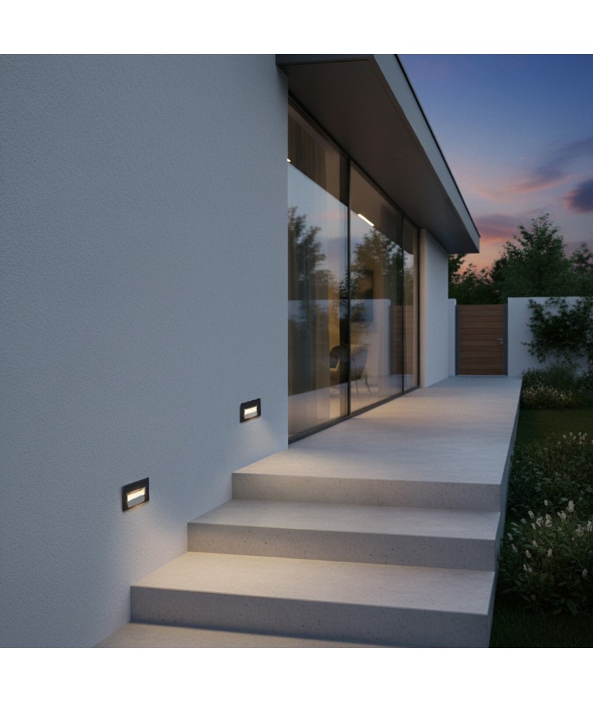 kelvo® STEPART KLV-101-0080 Χωνευτό Φωτιστικό Σκαλοπατιού - Διαδρόμου LED 3W 375lm 45° AC 220-240V Αδιάβροχο IP65 Θερμό Λευκό 2700K - Lumileds SMD Chip & TÜV SÜD Driver - Μαύρο Ματ - Μ10.5 x Π4.5 x Υ6cm - Q9.12 x 4.49cm - 5 Χρόνια Εγγύηση